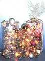 Christmas Vase Square with Lights, Balls, & Pine Cones (Burgundy)