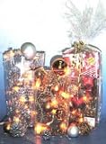 Christmas Vase Square with Lights, Balls, & Pine Cones (Burgundy)