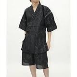 雷嵐 しじら織 羽織 甚平 上下 2点 セット / メンズ 大きいサイズ 父の日 ギフト 予約 6月初旬発送 C/ブラック
