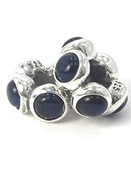 .925 Sterling Silver " Set of 2 Spacers w/ Navy Blue Moonstone " Bead Compatible with Pandora Chamilia Kay Troll Bracelet