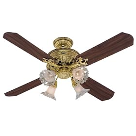 Hunter 23710 1896 Art Noveau Four-Light 52-Inch Four  Blade Ceiling Fan, Burnished Brass with Clear Globes