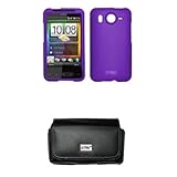 EMPIRE Black Leather Case Pouch with Belt Clip and Belt Loops + Purple Rubb ....