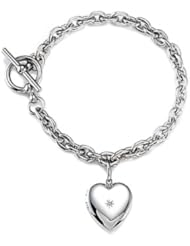 0.02 cttw Sterling Silver Heart Charm Locket Toggle Bracelet