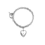 0.02 cttw Sterling Silver Heart Charm Locket Toggle Bracelet
