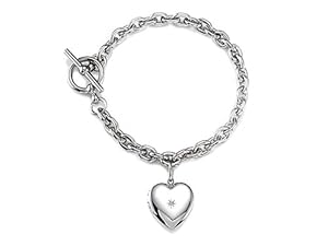 Sterling Silver Heart Charm Locket Toggle Bracelet