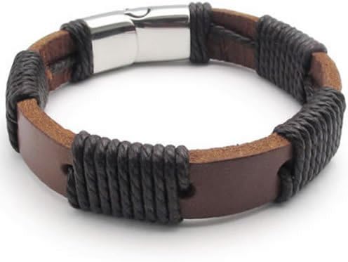 KONOV Jewelry Mens Surfer Brown Leather Bracelet Stainless Steel Clasp, 12mm - 8", 8.5", 9" inches