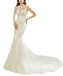 Mermaid Tulle Sleeveless Beaded Lace Cutout Sweetheart Wedding Dress  with a Brush/Sweep Train 