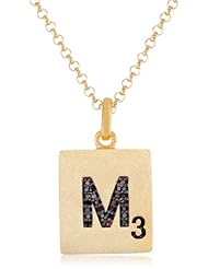 Scrabble 925 Yellow Gold Plated 0.075ct Diamond Initial M Pendant Necklace, 18"