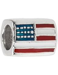Authentic Biagi USA American Flag Bead Sterling Silver and Enamel for European Charm Bracelet