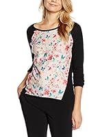 Yumi Camiseta Manga Larga Oriental Bird Print Jumper (Negro)