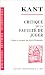 Critique de la faculté de juger (Paperback)