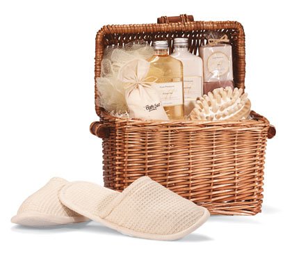 Spa-In-A-Basket With Honey Vanilla Scent, Comfy Slippers, And Massage Tool