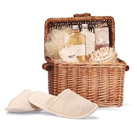 Spa-In-A-Basket With Honey Vanilla Scent, Comfy Slippers, And Massage Tool