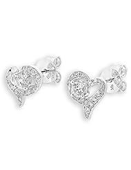 18K White Gold Round Diamond Accents Heart Shape Stud Earrings (1/2 cttw, G-H Color, VS2-SI1 Clarity)