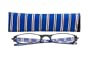 Expressions Plastic 1/2-Eye Frame in Blue and Black Stripes with Matching Neoprene Case, +2.00