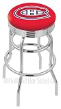 Montreal Canadiens 25 Inch Chrome Double Ring Swivel Bar Stool with Ribbed Accent Ring