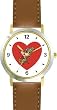 Red Heart - Man with Flower Bouquet & Present or Gift - Love & Friendship - WATCHBUDDY&reg; DELUXE TWO-TONE THEME WATCH - Arabic Numbers - Brown Leather Strap-Women's Size-Small