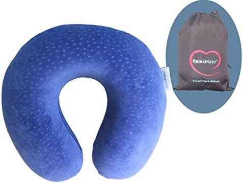 RelaxMate U Shape Neck Pillow for Travel--Memory Foam Neck Pillow with Microfiber Pillowcase--memory Foam Plane Pillow for Travel with a Soft Velour Cover-perfect for Plane, Car, Bus, Train, Home Use (Blue)
