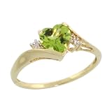 10k Gold Heart Stone Ring w/ 1.50 Total Carat Heart-shaped 7mm Peridot Stone & Brilliant Cut Diamonds, 5/16 in. (8mm) wide, Size 5