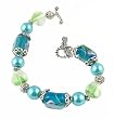 Bracelet - B19 - Handmade Fire-Polish, Glass and Pearl Beads - Tube Shape Beads - Toggle Closure ~ Aqua and Green