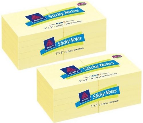 Avery Sticky Notes, 3 x 3 Inches, Yellow, Removable, Pack of 2400 Sheets Avery Sticky Notes, 3 x 3 Inches, Yellow, Removable, Pack of 2400 Sheets