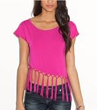 G by GUESS Vianne Fringed Short Sleeve Top