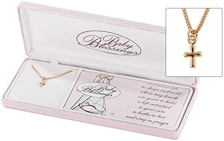 Baby Blessings for Girl Puff Cross Gold Plated 13 inch Pendant Necklace