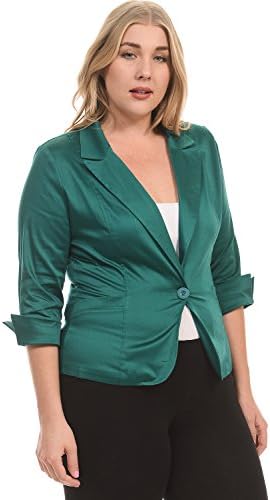 Normcoer Women's Fashion Womens 3/4 Sleeve Peaked jacket PLUS SIZE (KATIT6365-JADE-1XL)