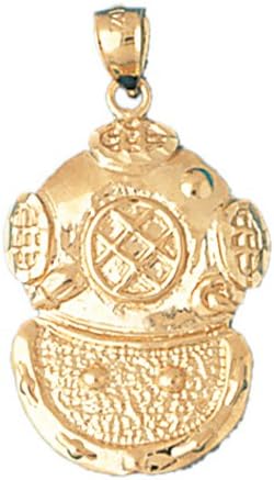 Necklace Obsession's 14K Yellow Gold 39mm Diving Helmet Pendant Necklace