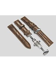 18mm Leather Watch Strap Deployment Band for Omega Light Brown 2b
