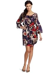 Bell Sleeves Polyester Floral Print  Dress