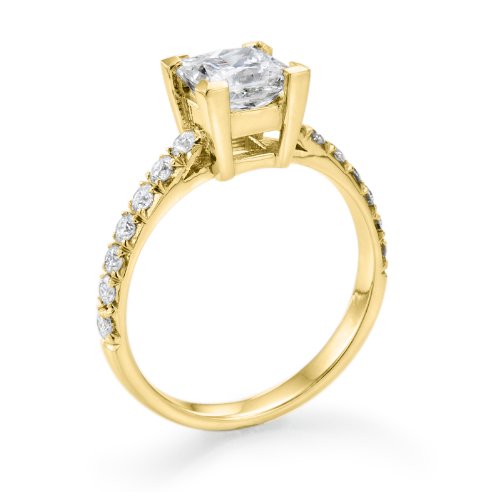 1 1/2 ct, D Color, SI1 Clarity, Certified, Princess Cut, Diamond Engagement Ring in 18K Gold / Yellow