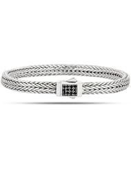 Rhodium Plated Foxtail Bracelet In Sterling Silver With Black Sapphires