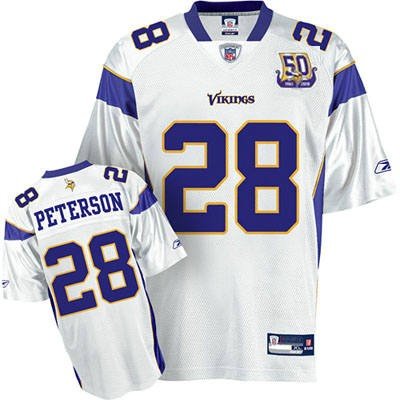 Reebok Adrian Peterson Minnesota Vikings White 50th Anniversary Authentic Jersey Size 52