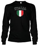 (Cybertela) Italia Flag Crest Thermal Long Sleeve T-shirt Country Pride Shield Tee (Black, Medium)