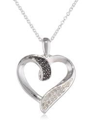 Sterling Silver Black and White Diamond Heart Pendant Necklace (0.15 CTTW, I-J Color, I2 Clarity), 18"