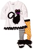 Mud Pie Baby-girls Newborn Cat Tunic and Tight Set, White/Black/Orange, 0-6 Months