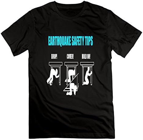 XiangHe Earthquake Safety Tips Men's T-Shirt Medium Black Mens