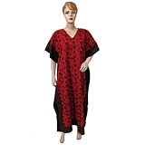 WomensEveningWearKimonoSleevesRedBlackKaftansFloralPrintCottonCaftan