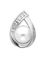 Platinum White Akoya Cultured Pearl and Diamond Pendant -- LIFETIME WARRANTY