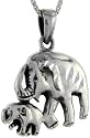 Sterling Silver Mom and Baby Elephant Charm, 1 3/16" (30 mm) Tall
