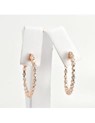 14K Rose Gold Diamond Hoop Earrings