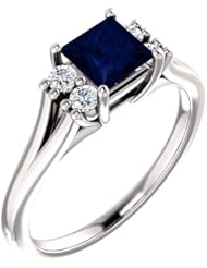 14K White Gold 5.00x5.00mm Princess Cut Sapphire and Diamond Ring -- LIFETIME WARRANTY