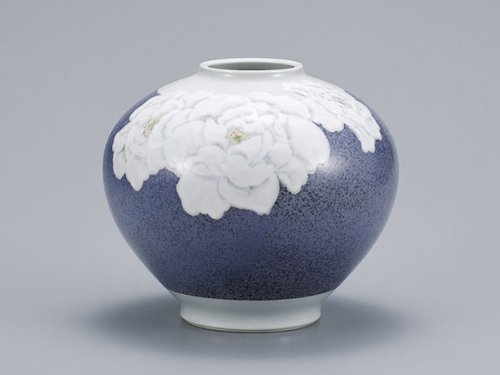 九谷焼 花瓶 釉描彩牡丹 8号 