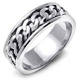 HAFGAN 14K White Gold Curb Link Celtic Wedding Band Ring