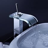Contemporary Single Handle Waterfall Bathroom Vessel Sink Lavatory Faucet, Chrome