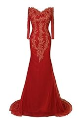 Sexy V-neck Long Sleeves Off the Shoulder Floor Length Tulle Mermaid Backless Evening Dress/Prom Dress/Wedding Party Dress 