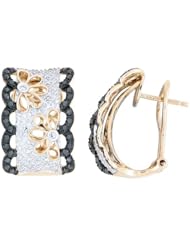 14K Yellow Gold 0.6ct Flower Power Micropave Black & Diamond Huggie Earrings