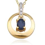 18k Yellow Gold Plated Sterling Silver Sapphire and Diamond Accent Round Pendant, 18
