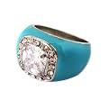 Zirconite Turquoise Pave Cushion Cut Enamel Ring - Size 7